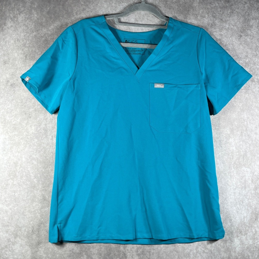 Figs Catarina One-Pocket Scrub Top Womens M Blue Short Sleeve Workwear Medical‎